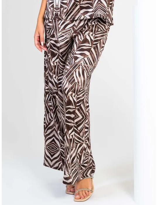 Brown Zebra-Print Palazzo Trousers in Stretch Viscose for plus size