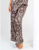 Brown Zebra-Print Palazzo Trousers in Stretch Viscose Satin