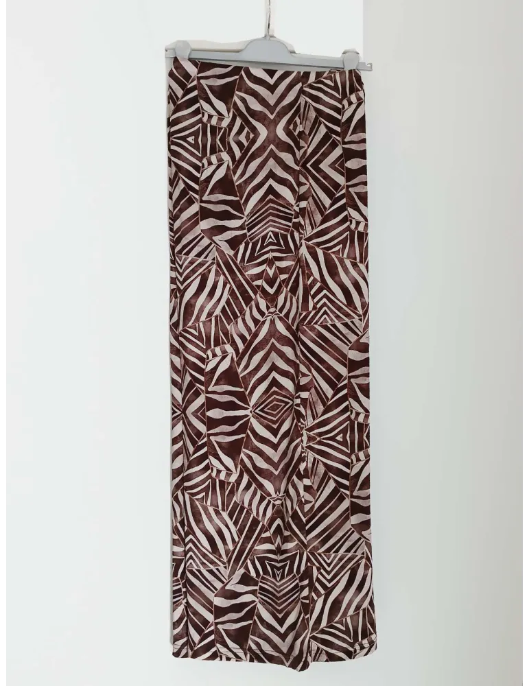 Brown Zebra-Print Palazzo Trousers in Stretch Viscose Satin