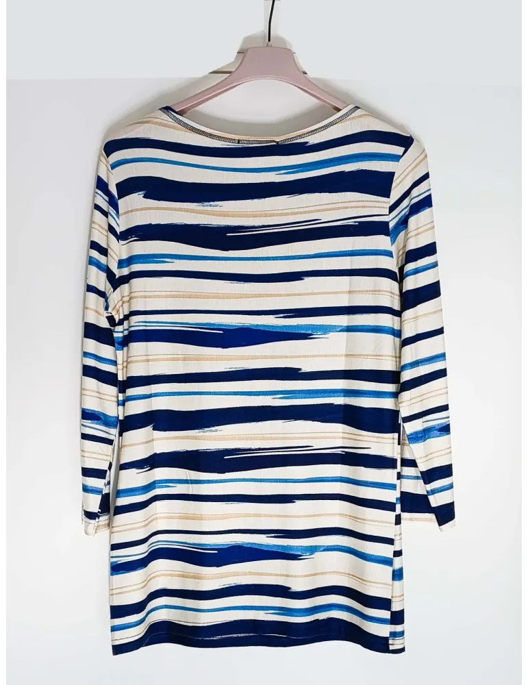 Maglia maniche 3/4 beige con pennellate azzurre fino alla taglia 60