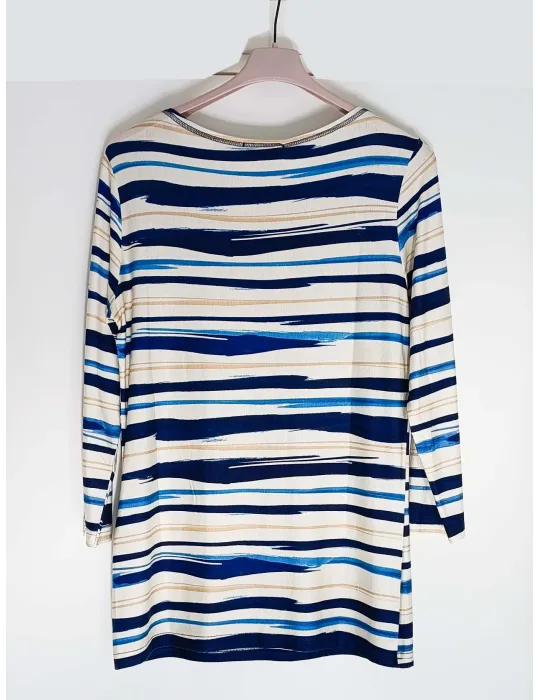 Maglia maniche 3/4 beige con pennellate azzurre fino alla taglia 60