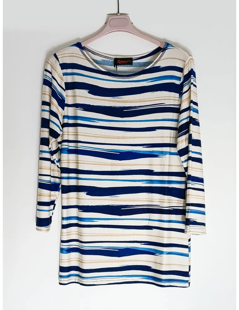 Maglia maniche 3/4 beige con pennellate azzurre fino alla taglia 60