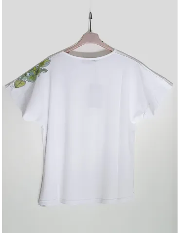 T-shirt bianca a scatola con stampa verde e strass fino alla taglia 56 2