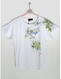 White t-shirt with gold and blue front rhinestone embroidery Plus size