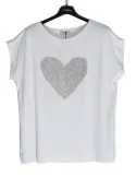 Maglia t-shirt bianca a kimono con grande cuore di strass Olivia Rei