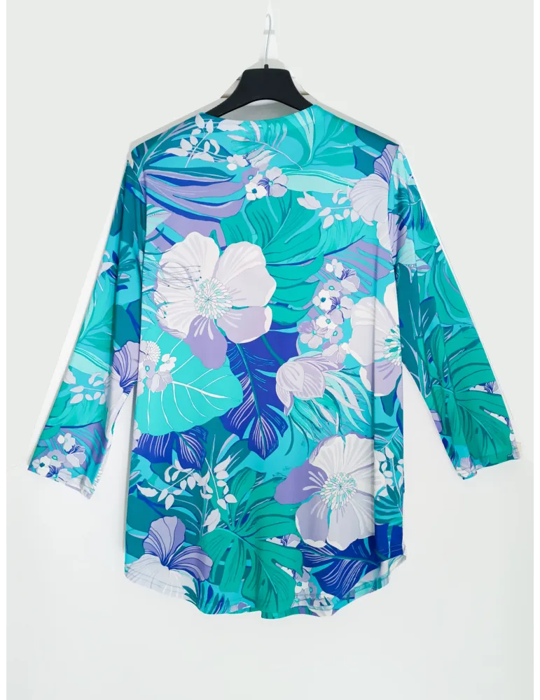 Casacca caftano fantasia azzurro e turchese Rubamori