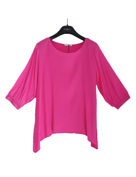 Solid fuchsia viscose satin blouse and trouser set