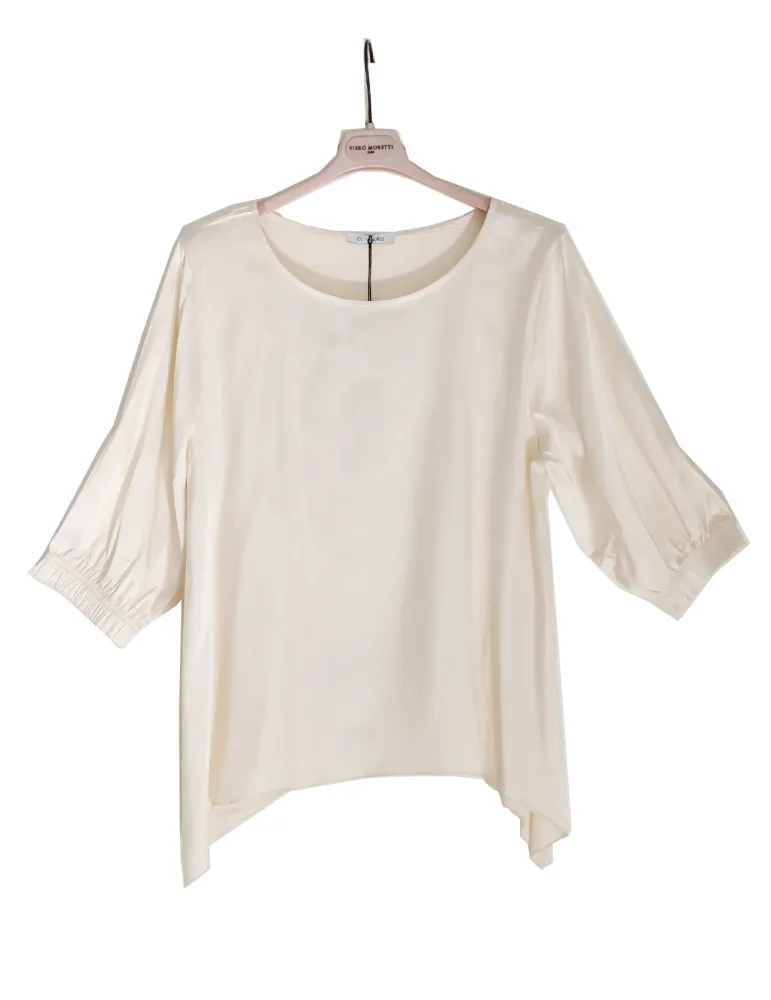 Blusa a trapezio bianco latte in raso di viscosa Olivia Rei Curvy