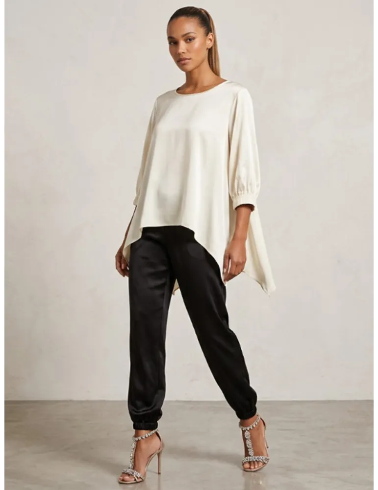 Blusa a trapezio bianco latte in raso di viscosa Olivia Rei Curvy