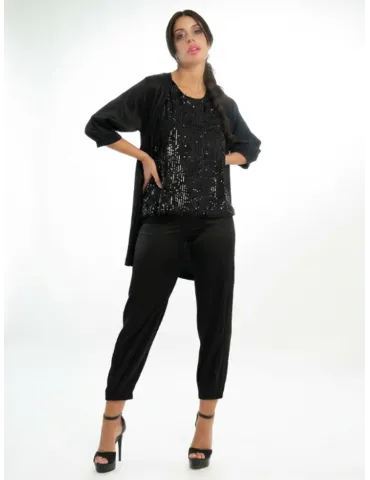 Black long sequined tank top