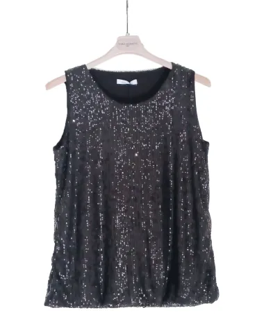Black long sequined tank top 2