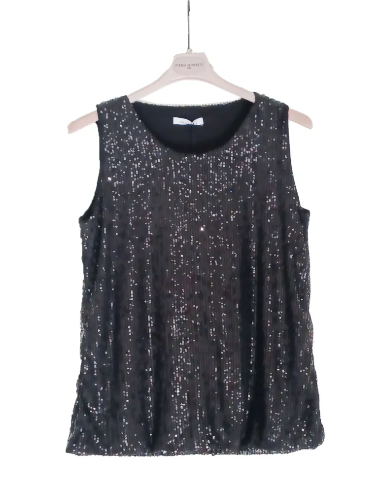 Black long sequined tank top