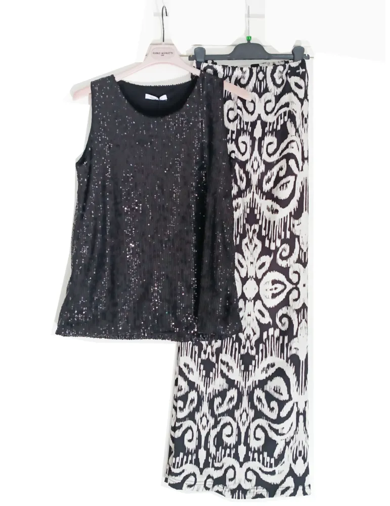 Black long sequined tank top