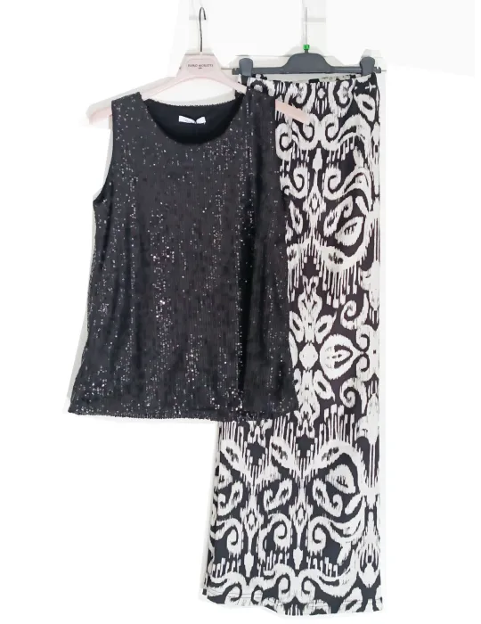 Black long sequined tank top