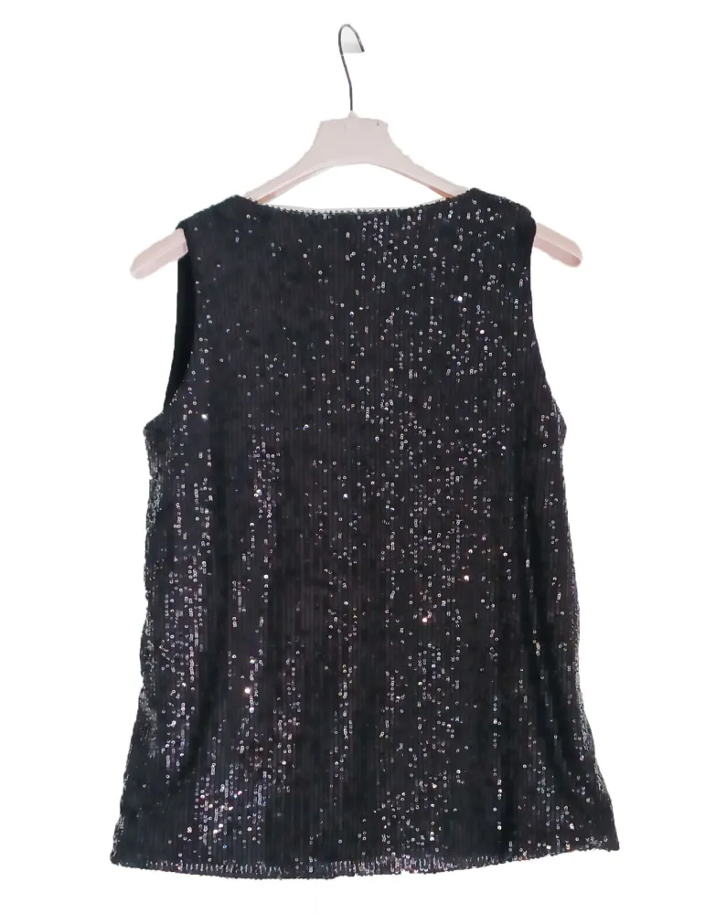 Black long sequined tank top