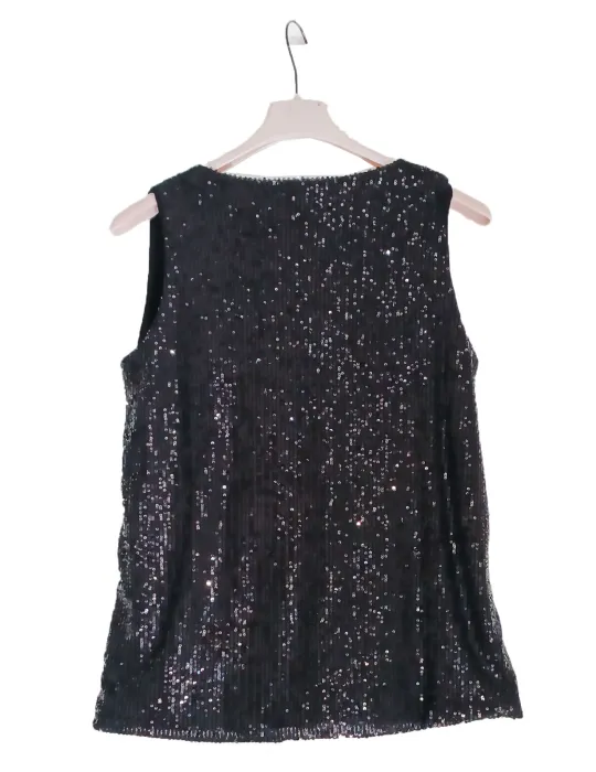 Black long sequined tank top
