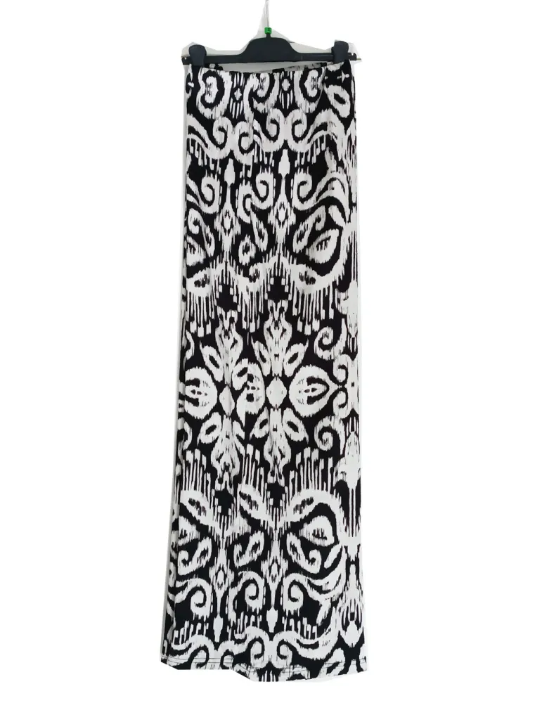 Pantaloni palazzo in raso di viscosa fantasia bianco e nero fino tg 56