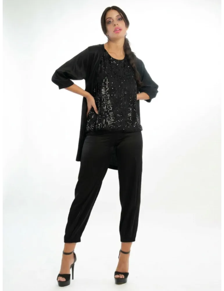 Black duster jacket in viscose satin
