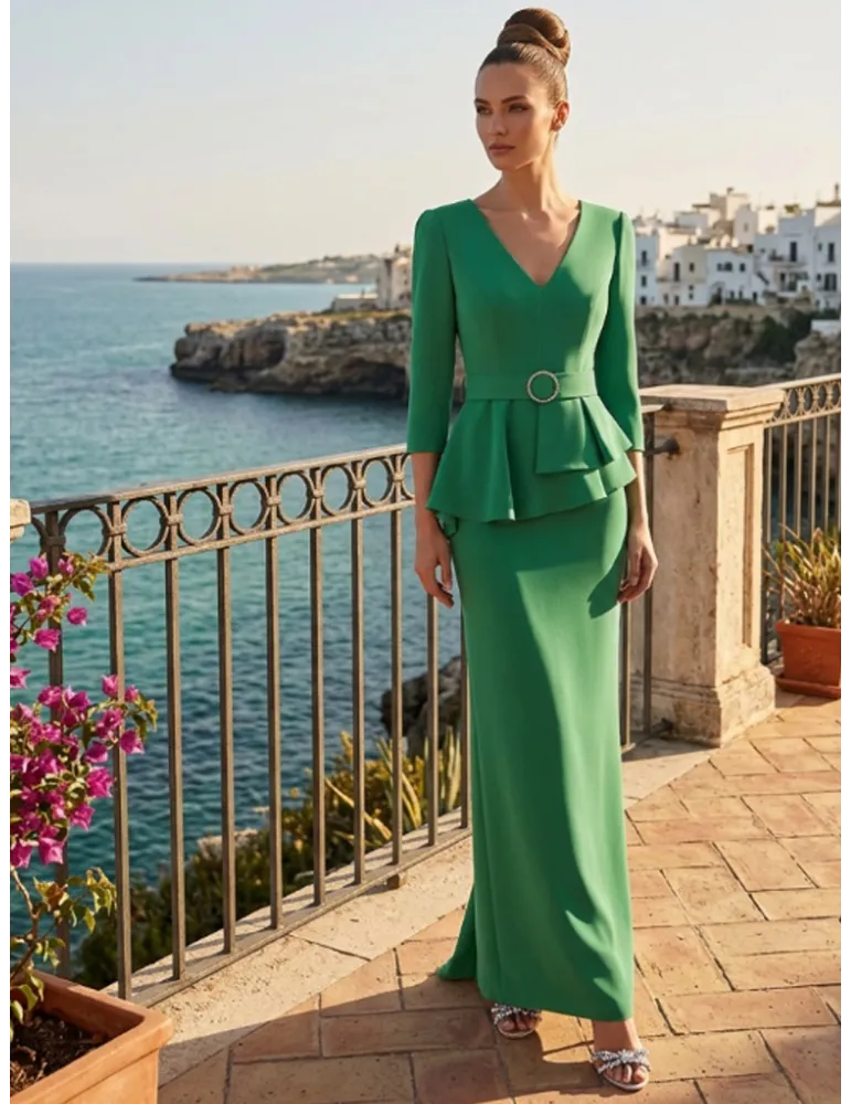 Sonia Pena 1260079 | Fuchsia long mermaid formal dress with belt