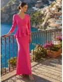 Sonia Pena 1260079 | Fuchsia long mermaid formal dress with belt