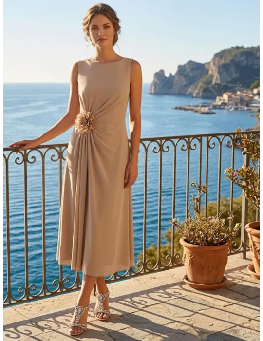 Abito tubino midi a canotta con drappeggio e rosa Casting