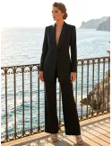 Black Masculine Tailored Suit with Belt and Palazzo Trousers
