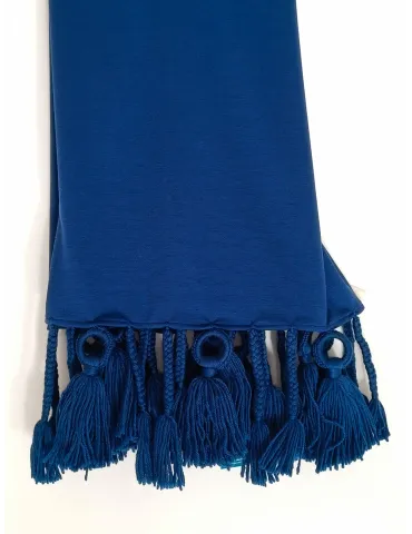 Blue rectangular stole with fringes and tassels