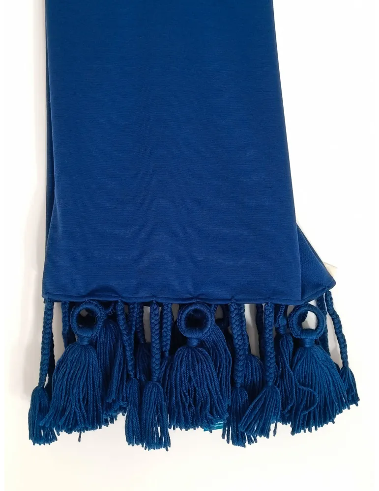 Blue rectangular stole with fringes and tassels