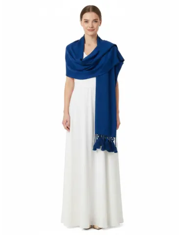 Blue rectangular stole with fringes and tassels 2