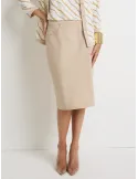 Gonna tubino di jeans beige con spacco dietro e ricami Piero Moretti