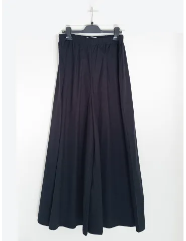Black wide-leg skirt-effect trousers in linen-viscose Plus size 2