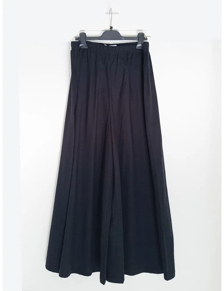 Black wide-leg skirt-effect trousers in linen-viscose Plus size