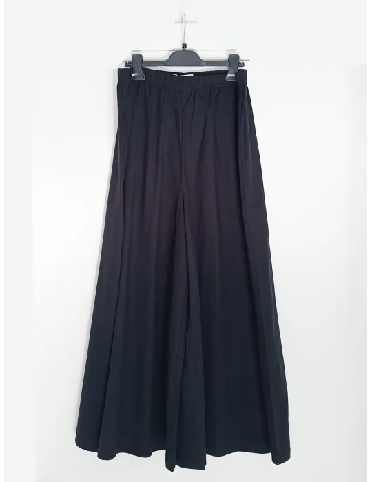 Black wide-leg skirt-effect trousers in linen-viscose