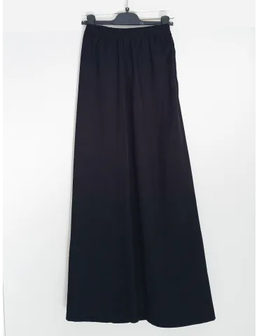 Black wide-leg skirt-effect trousers in linen-viscose Plus size