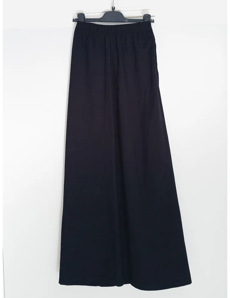 Black wide-leg skirt-effect trousers in linen-viscose Plus size