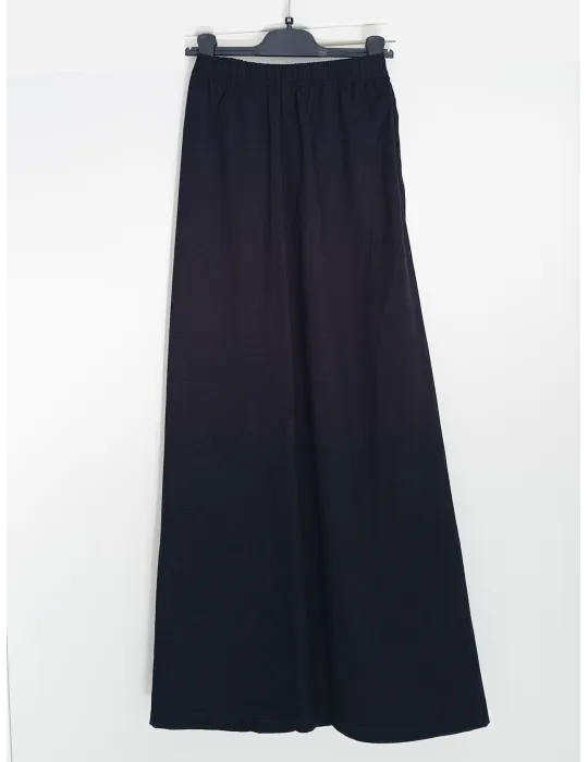 Black wide-leg skirt-effect trousers in linen-viscose
