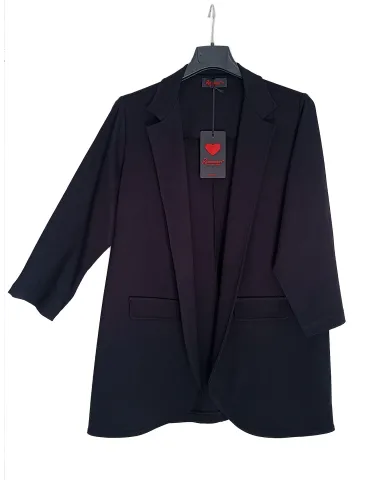 Rubamori Italy Plain blue long open jacket with pockets 2