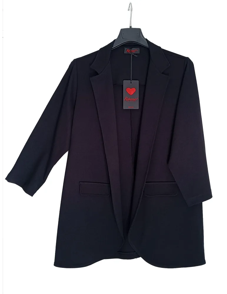 Rubamori Italy Plain blue long open jacket with pockets