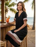Black A-Line Midi Dress with bands and Central Pleat