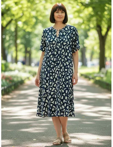 Riva Tricot Italy | White and blue viscose silk daily summer dress