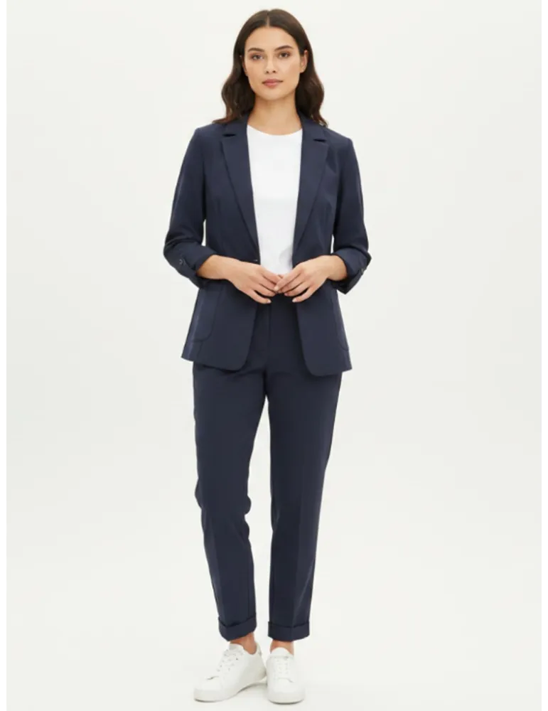 Tailleur blu in jersey viscosa Giacca donna e pantaloni fino alla 52