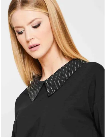 Francesca Mercuriali | Plus size black t-shirt with spotted rhinestones 2