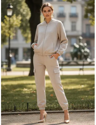 Volpato Beige bomber jacket and cargo pants tracksuit