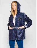 Blue raincoat elegant hooded parka jacket with studs