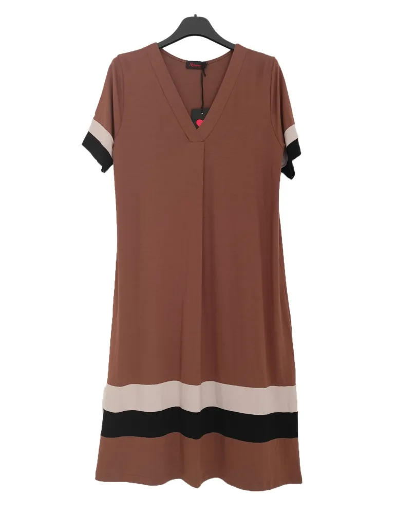 Cocoa Brown A-Line Midi Dress with bands and Central Pleat