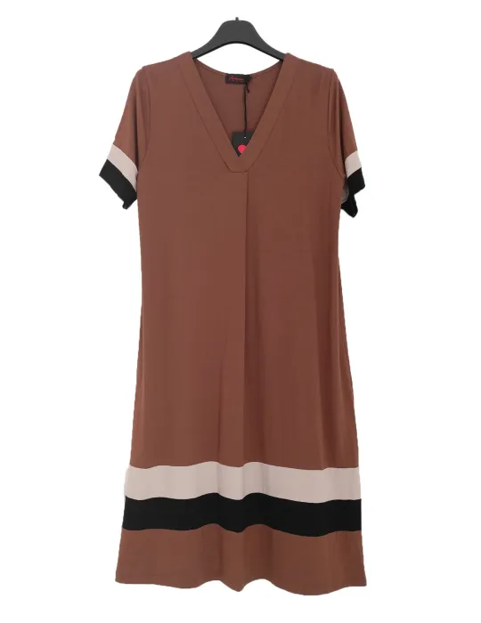 Cocoa Brown A-Line Midi Dress with bands and Central Pleat