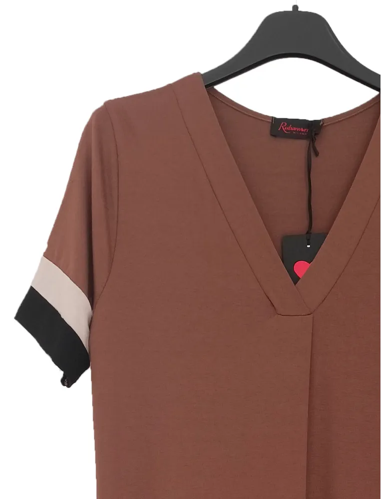 Cocoa Brown A-Line Midi Dress with bands and Central Pleat