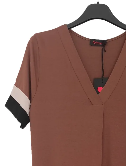 Cocoa Brown A-Line Midi Dress with bands and Central Pleat