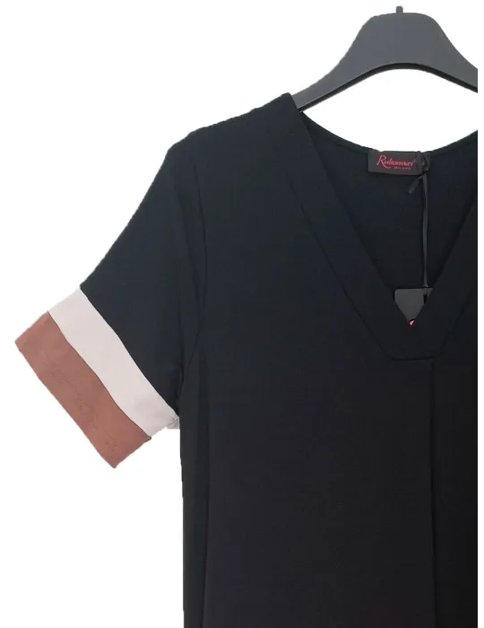 Black A-Line Midi Dress with bands and Central Pleat