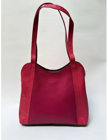 Pink and brown genuine leather bucket bag by Soruka